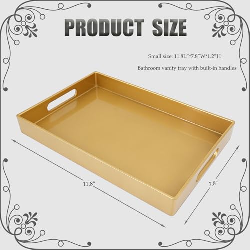 Spsyrine Gold Bathroom Vanity Tray with Handles for Dresser Tops, Countertop, Perfume Decorative Tray, 11.8” * 7.87” *1.37” - color: Gold