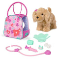 Pucci Pals Plush Cocker Spaniel Vet Care Carrier, 8-Piece Dog Set, Pet | 8-piece plush pet playset with Cocker Spaniel, pink and blue carrier bag, stethoscope, syringe, cast, cone, 2+ Years - style: Cocker Spaniel with Vet Kit