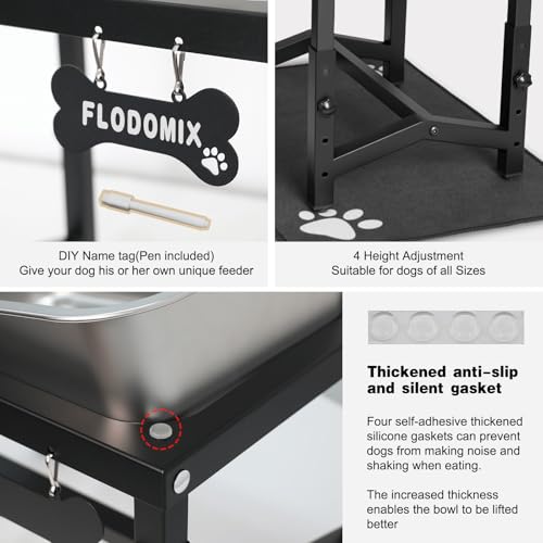 2.8 Gallon Elevated Large Dog Water Bowl, 4 Adjustable Height 10.5-15.8'' Raised Stainless Steel Bowl Stand with Anti-Slip Mat for Large Breed, Metal Dog Feeding Station for Relief Joint Pressure - size: 2.8 gallon