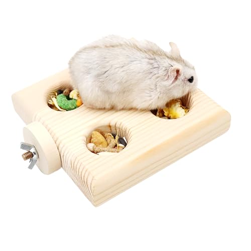 Hamster Cage Accessories, Wooden Feeding Dish with 4 Sections, Wooden Feeder for Small Animals, Food Bowl for Hamster, Guinea Pig, Chinchilla, Rat