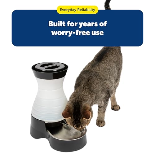 PetSafe Healthy Pet Water Station, 64 oz, Stainless Steel Bowl, Small | Gravity-Fed Pet Water Fountain Keeps Cats or Small Dogs Hydrated, Stainless Steel Bowl Is Dishwasher Safe - size: Small