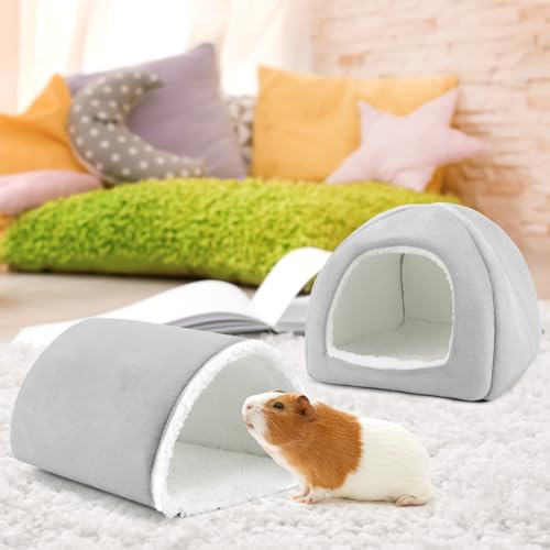 Guinea Pig Hideout & Tunnel Set, Soft Plush Washable Pet Bed | Ideal for Resting, Hiding & Exercising, Fits Guinea Pigs Dwarf Rabbits Ferrets Small Animals, Easy to Clean - color: Grey