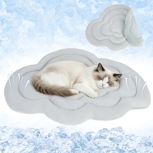 PUPTECK Cat Cooling Mat, 28.5"x19.5" Reversible Cooling & Warm Cat Sleeping Blanket Pad, Soft & Comfortable Summer Pet Cool Thick Cute Bed for Kittens Small Dogs Accessories, Grey Cloud