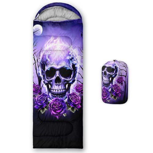HOSIMA Dear Hunting Pattern Cold Weather Sleeping Bags for Kids Adults. | Black Light Weight Waterproof Sleeping Bags for Outdoors Hiking - color: Purple-black