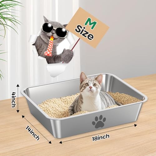 Stainless Steel Cat Litter Box,Metal Kitten Litter Pan, High Side Cats Toilet Indoor Litter Tray Pet Toilet Supplies for Cats, Kitty,Rabbits, Easy Clean, Non Stick Litter Box, No Smell | Indoor Litter Tray Pet Toilet Supplies for Cats Kitty Rabbits Easy T