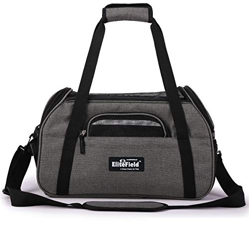 EliteField Soft-Sided Pet Carrier for Cats & Small Dogs (3-Year Warranty) | Airline Approved, Removable Bed & Cover, Built-In Leash, Luggage Sleeve, Seat Belt Loop, Waterproof, Durable, Foldable - color: Charcoal Gray, size: 21.0"L x 12.0"W x 13.0"H