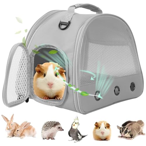 Guinea Pig Carrier Backpack, Clear Bubble Window Backpack for Guinea Pig, Bunny Rat Bird (Grey, Upgraded Mesh) - color: Grey
