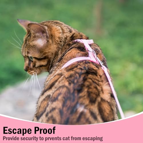 PUPTECK Adjustable Cat Harness and Leash Set Escape Proof Kitten Strap Collar for Walking Travel, Light Pink - color: Light Pink, size: Small