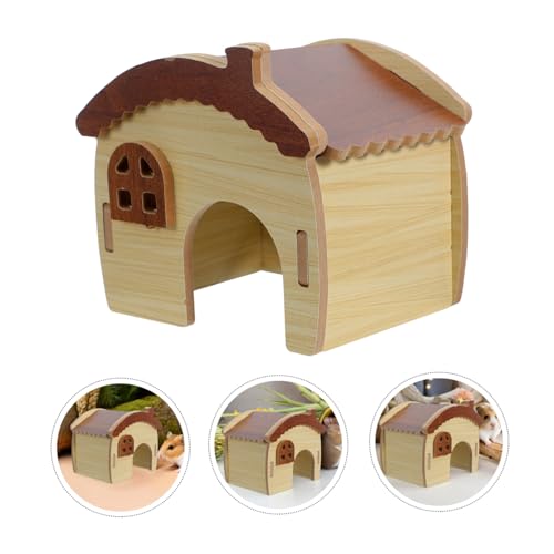Hamster Wooden Hideout Maze House with Removable Platform Indoor Cage Decor for Dwarf Hamsters Gerbils and Mice Small Mammal Shelter