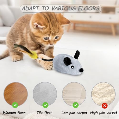 Interactive Mouse Cat Toy, Automatic Moving Fake Rat Mouse Cat Toy, Realistic Rechargeable Dog Mouse Toy with Sound & Feather & Bell, Prank Joke Scary Trick Rats for Cats Dogs - color: Grey