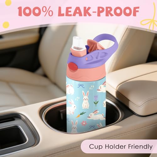 Rabbit 12 oz Water Bottle with Straw – Kids Stainless Steel Vacuum Insulated Cup, Leakproof Pop-Up Spout, Reusable Travel Mug for Boys and Girls Outdoor Sports - color: Rabbit1