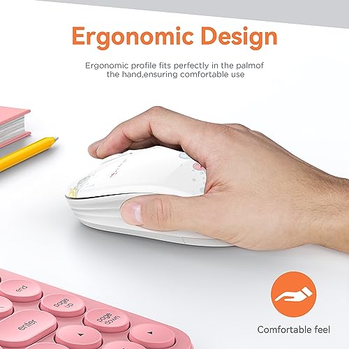 FMOUSE Cute Cartoon Silent Wireless Mouse, Dual Mode Bluetooth & USB 2.4G | Girl Pattern, Ideal for Kids Students Female & Office Use | AA Battery Powered | Compatible with Laptop Mac iPad Tablet PC - color: Girl