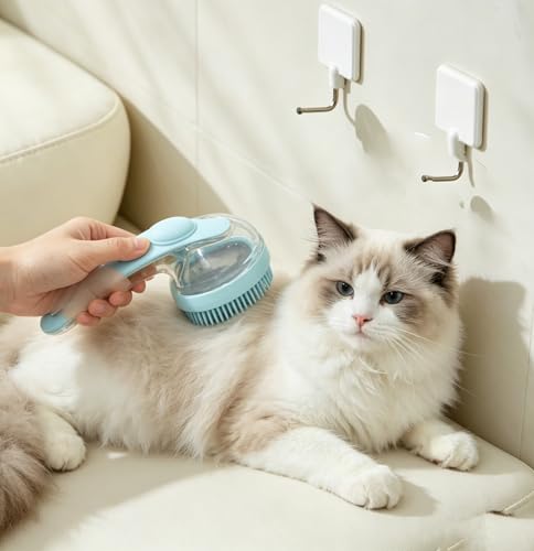 Pet Bath Brush 2 in 1 Cat Shampoo Grooming Massage Brush with Soap Dispenser Shower Scrubber Pet Shower Gromming Suitable for Long and Short Haired Dogs and Cats Gifts for Dog Lovers(Blue)