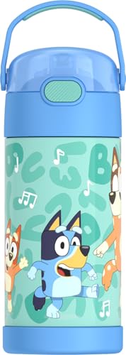 THERMOS FUNTAINER Water Bottle with Straw, 12oz, Bluey | Kids Stainless Steel Insulated Water Bottle, Keeps Drinks Cold Longer for School & Play, BPA-Free - color: Bluey, size: 12 Ounces