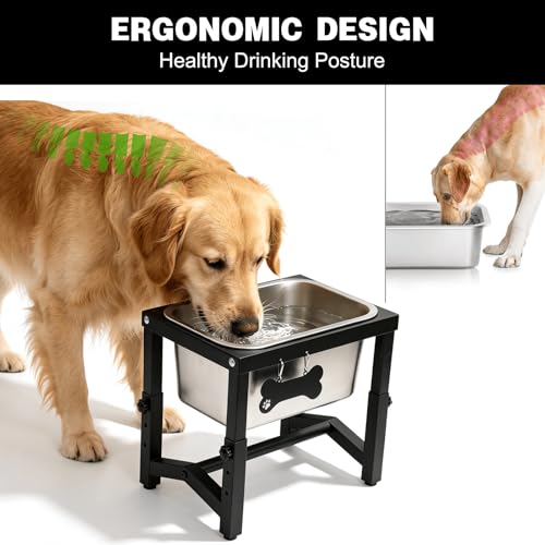 Metal Elevated Dog Bowls – 3 Adjustable Heights (9.2"-12") with 1.85GAL Stainless Bowl, Elevated Dog Bowls Medium/Large Breed, Elevated Dog Water Bowl, Neck & Joint Protection - size: 1.85 gallon