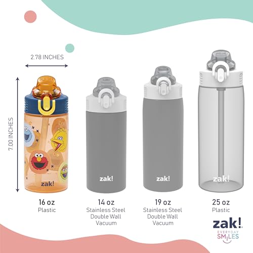 Zak Designs Sesame Street Sage 16oz Leak-Proof Straw Kids Water Bottle | BPA Free Durable Plastic, Cupholder Friendly, Dishwasher Safe, Easy to Clean, Lid Lock, Handle, For School, Home, Travel - color: Elmo & Friends