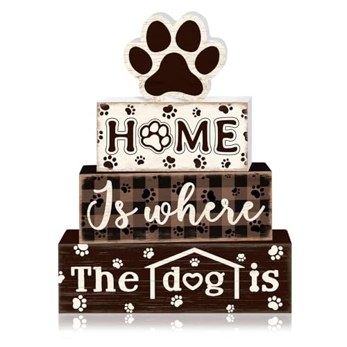 Tiered Tray Decor Set, 4 Pcs, Wooden, for Home Kitchen, Dog Paw | Rustic Distressed, Farmhouse Rustic Summer Coffee Table Centerpieces Office Decorations - style: Dog Paw