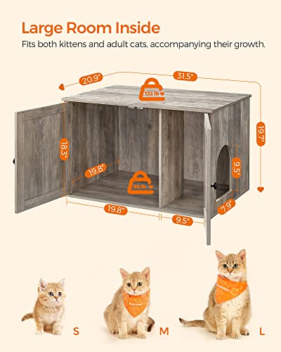 Feandrea Cat Litter Box Enclosure, Litter Box Furniture Hidden with Removable Divider, Indoor Cat House, End Table, 31.5 x 20.9 x 19.7 Inches, Greige UPCL002G01 - color: Greige, size: L (31.5"L x 20.9"W x 19.7"H)