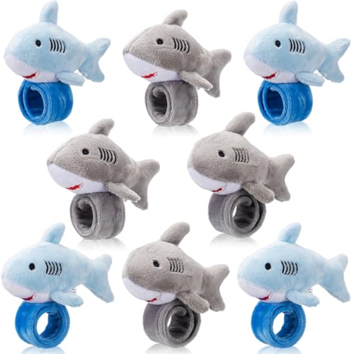 Lenwen 8 Pcs Plush Shark Slap Bracelets Stuffed Animals for Kids Cute Wrist Slap Bands Sea Animal Patting Wristband for Birthday Party Favors Boys Girls Gifts - style: Shark
