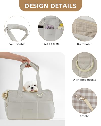 ONECUTE Dog Carrier for Small Dogs Rabbit cat with Large Pockets, Cotton Bag, Dog Carrier Soft Sided, Collapsible Travel Puppy Carrier (Grey, 17" L x 7.5" W x 12" H) - color: Grey, size: 17.0"L x 7.5"W x 12.0"H
