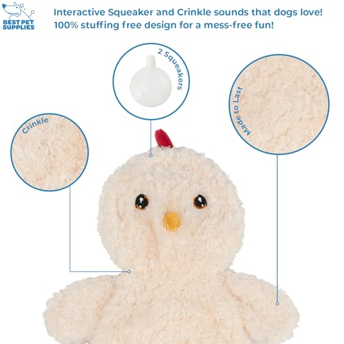 Best Pet Supplies Interactive Squeaky Dog Toy - Baby Chicken, Cream | Stuffing Free Body, Soft, Squeaks & Crinkles, No Mess, Perfect for Moderate Chewers, Toss and Fetch Play - color: Crinkle Chicken (Cream), size: Large