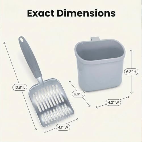 4-in-1 Cat Litter Scoop with Holder, Cat Litter Box Organizer Cleanup Kit - Portable Small Broom and Dustpan Set, Metal Kitty Litter Scooper and Storage Caddy (Gray) - color: #01 - Gray Handle