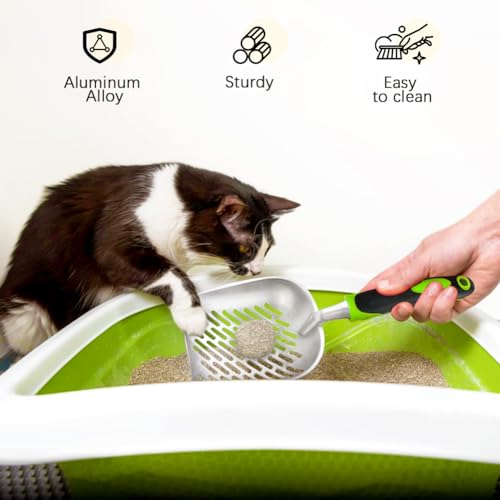 Cat Litter Scoop-Metal Cat Scooper-Long Handle Scoop,Cat Scooper-Poop Sifting-Mesh Shovel-Suitable for Cat Litter Box(Green)-Christmas - color: Green, size: L