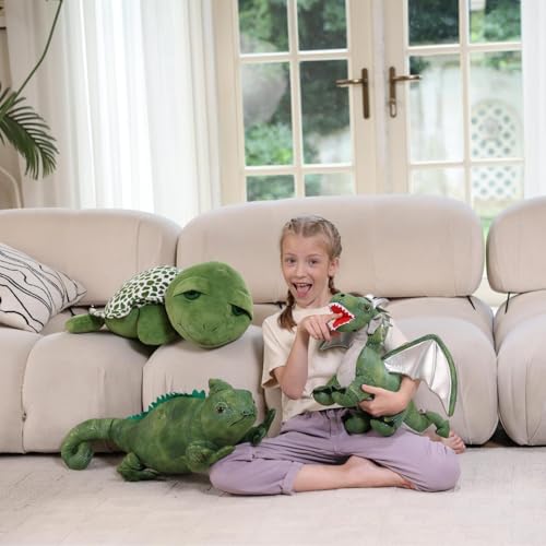Giant Dragon Stuffed Animal, 24 Inch Fantasy Plush Toy, Green | Silver Wings & Horns; Soft Cuddly Body for Hugs & Fantasy Play; Birthday & Christmas Gift for Kids & Dragon Lovers - style: Giant Dragon