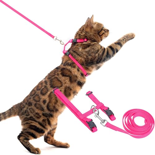 PUPTECK Adjustable Cat Harness and Leash Set Escape Proof Kitten Strap Collar for Walking Travel, Hot Pink, M - color: Hot Pink, size: Medium