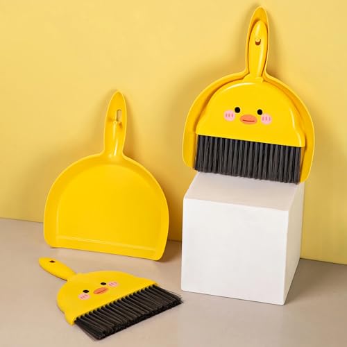 1Pc Small Dust Pan and Brush Set,Cute Yellow Mini Broom and Dustpan Set | Small Dust Pan Mini for Tabletop Debris,Keyboards&Clean Pet Cages Guinea Pig Cage