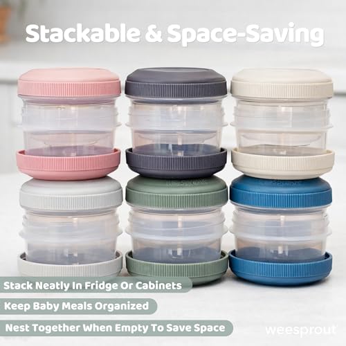 WeeSprout Leakproof Baby Food Storage - 12 Set, Small Plastic Containers with Lids, Lock in Freshness, Nutrients & Flavor, Freezer & Dishwasher Friendly, 4oz Snack Containers (Variety Pastel) - color: Pastel Variety