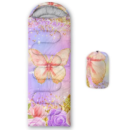 HOSIMA Dear Hunting Pattern Cold Weather Sleeping Bags for Kids Adults. | Black Light Weight Waterproof Sleeping Bags for Outdoors Hiking - color: Light purple