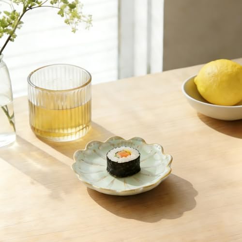 4 Inch Ceramic Small Dish - Unique Artwork Lotus Leaf Bowl for Hamster Food, Jewelry Display, Sauce & Decorative Ornament (Green1, Flower) - color: Green1, size: Flower