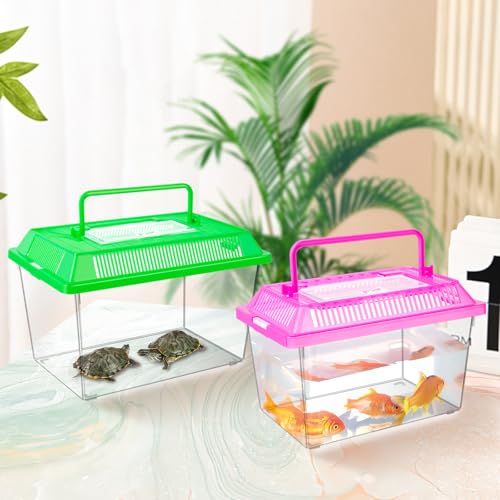 12Pcs Plastic Reptile Terrariums Carrier Cage, Tarantula Enclosure Breeding Box Hatching Container Transparent Fish Tank Turtle Aquarium with Random Color Lid for Hermit Crab, M(7" x 4.3" x 4.3") - size: M