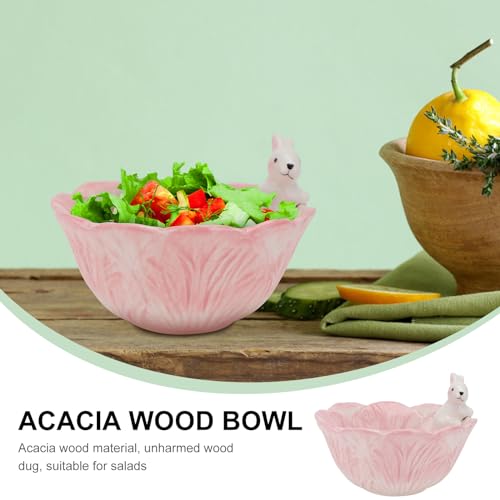 Yardwe Pink Ceramic Bunny Bowl, 5.9 Inch Cabbage Leaf Shaped Rabbit Dish for Easter Candy Dessert Snack, Cute Porcelain Animal Cereal Soup Serving Bowl for Home Kitchen Table Decoration