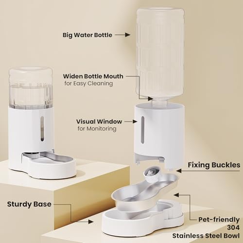 CZPET Automatic 7L Dog and Cat Water Dispenser with Stainless Steel Bowl Gravity Waterer,100% BPA-Free,Large Capacity and Drinking Area Noise-Free for Pets | With Stainless Steel Bowl Gravity Waterer, Large Capacity and Drinking Area Noise-Free for Pets -