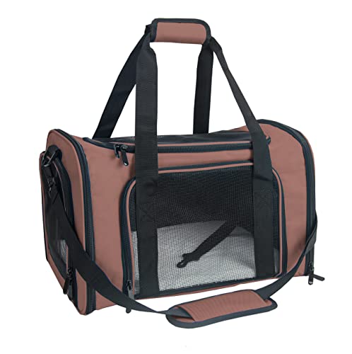 Soft Sided Carrier for Small Medium Cats Dogs,TSA Airline Approved Collapsible Travel Pet Carrier (Medium, Brown) - color: Brown, size: Medium