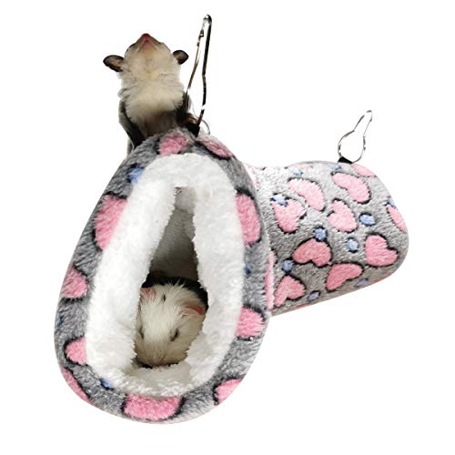 LEFTSTARER Hanging Tunnel for Small Animals Guinea Pig Accessories Sugar Glider Cage Accessories Hamster Rat Toys Ferret Hammock（Heart-Grey） - color: Grey