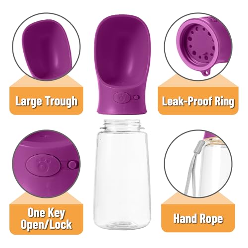 Mr. Pen- Portable Dog Water Bottle, 19 oz, Large | Leak Proof Puppy Water Dispenser with Drinking Feeder for Pets, Outdoor Walking, Hiking, Travel, Not Dishwasher Safe - color: Purple