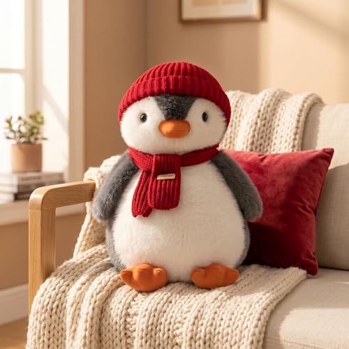 YUKOUQIAN Penguin Stuffed Animal Cute Plush Doll Toy 10 inch for Girls Boys Christmas (red Towel Penguin) - style: red towel penguin
