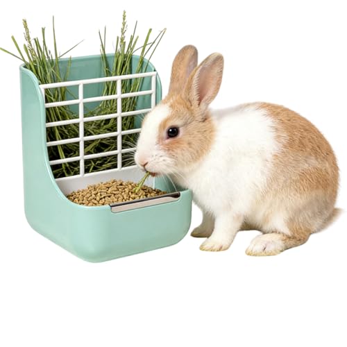 Rabbit Hay Feeder Guinea Pig Feeder, 2 in 1 Automatic Small Animal Food Bowl Feeding Cage Accessories 5.91''L x 6.69''W x 7.09''H (Green) - color: Green