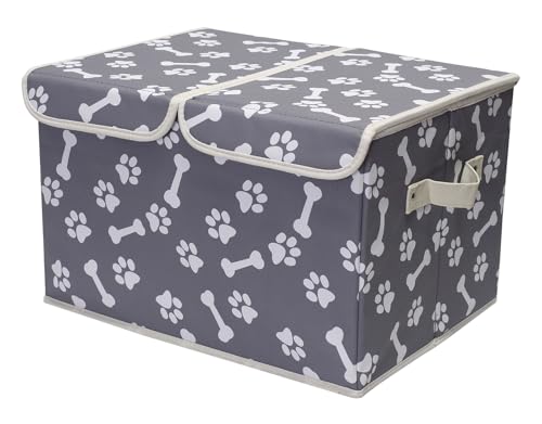 Large Storage Boxes - Large Linen Fabric Foldable Storage Cubes Bin Box Containers with Lid and Handles for Dog Apparel(Bone claw) - color: Bone claw