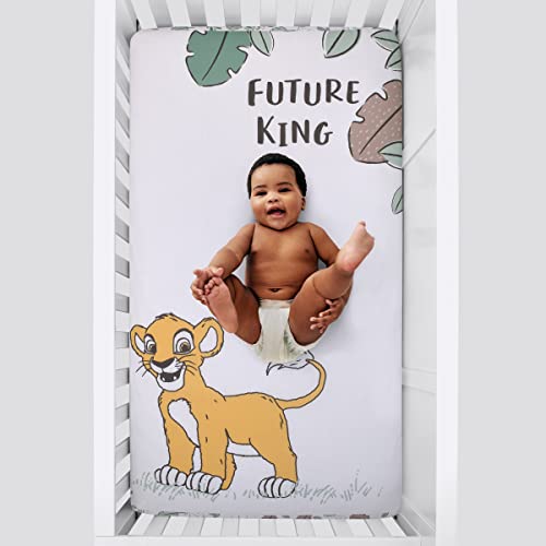 Disney Lion King Teal, Sage, White and Gold Simba Future King Cotton Photo Op Fitted Crib Sheet - color: Lion King - Future King