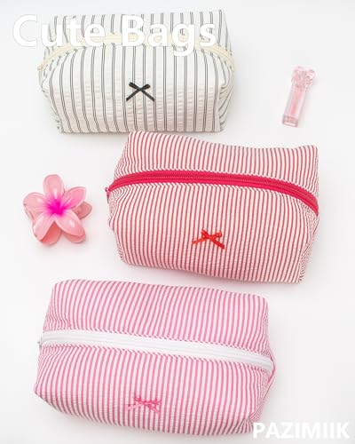 PAZIMIIK Cozy Makeup Bag for Women,Zipper Cosmetic Pouch,Stripe Red | Soft Cosmetic Organizer for Makeup,Skincare,Toiletries,Daily Beauty Essentials,Purse,On-the-Go,Bridesmaid Gifts - color: Stripe Red