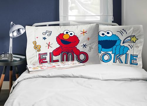 Sunny Side Up Sesame Street 2 Pack Reversible Pillowcases - Double Sided Pillow Covers, Kids Super Soft Elmo and Cookie Monster Bedding - color: Grey - Sesame Street