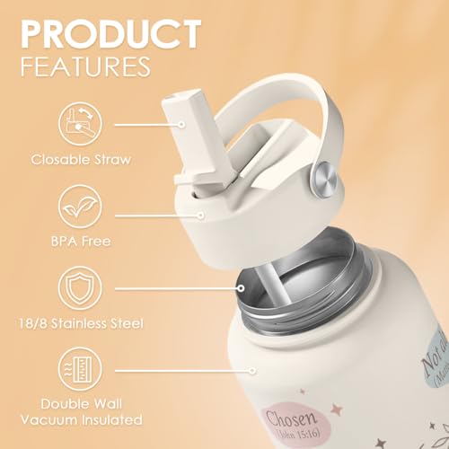 Christian Water Bottle 32oz Stainless Steel Insulated with Lid, Inspiration Gifts for Women, Religious Gifts for Mom Friends Ladies Sisters on Birthday Mother's Day Christmas - color: Christian 1