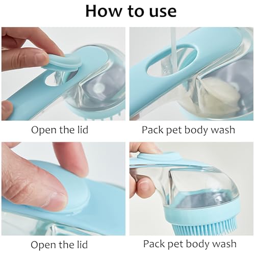 (6 Pcs) ELEGX Pet Grooming Bath Massage Brush with Soap and Shampoo Dispenser Soft Silicone Bristle for Long Short Haired Dogs Cats Shower - color: Blue kit