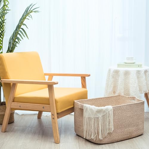 22in Extra Large Blanket Basket Holder Living Room, Rectangle Rope Woven Storage Basket with Handles for Laundry, Pool Towels, and Shoes, Dog Toy Organizer Bin Box, Oatmeal Brown - color: Oatmeal Brown