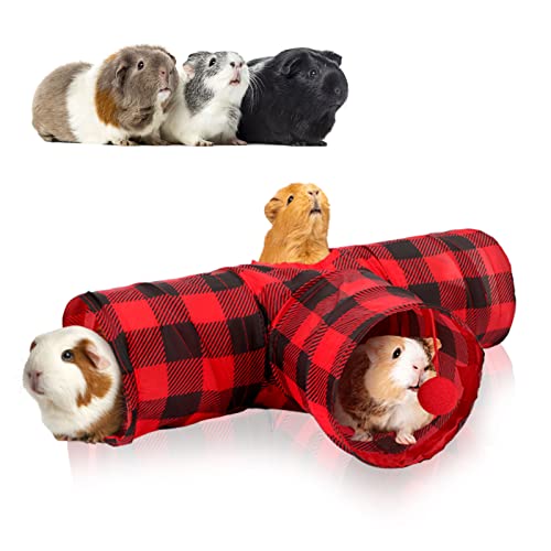 Rypet Guinea Pig Tunnel Hideout 3-Way Collapsible Small Pet Tubes, Red | 3 Way Design for Exploration, Collapsible for Easy Storage, Built-in Play Ball, Hiding & Resting for Hamsters Ferrets - color: Red