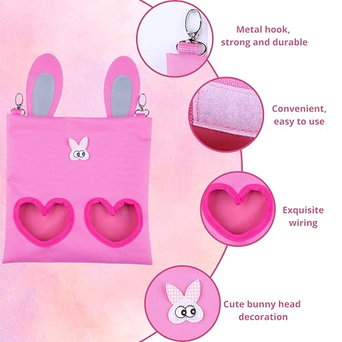 Hanging Rabbit Hay Feeder Bag with Chew Toys Set, Guinea Pig Hay Feeder, Bunny Feeders Holder Storage for Small Pets Bunnies Chinchilla Guinea Pigs Hamster Rats (Pink) - color: Pink